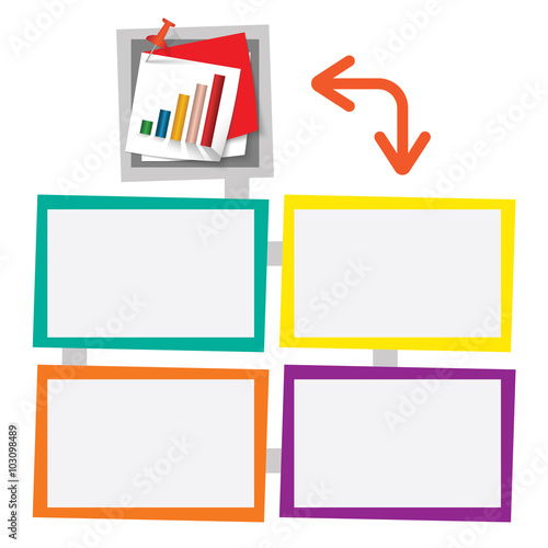 Four colored frames for your text with pushpin and graph