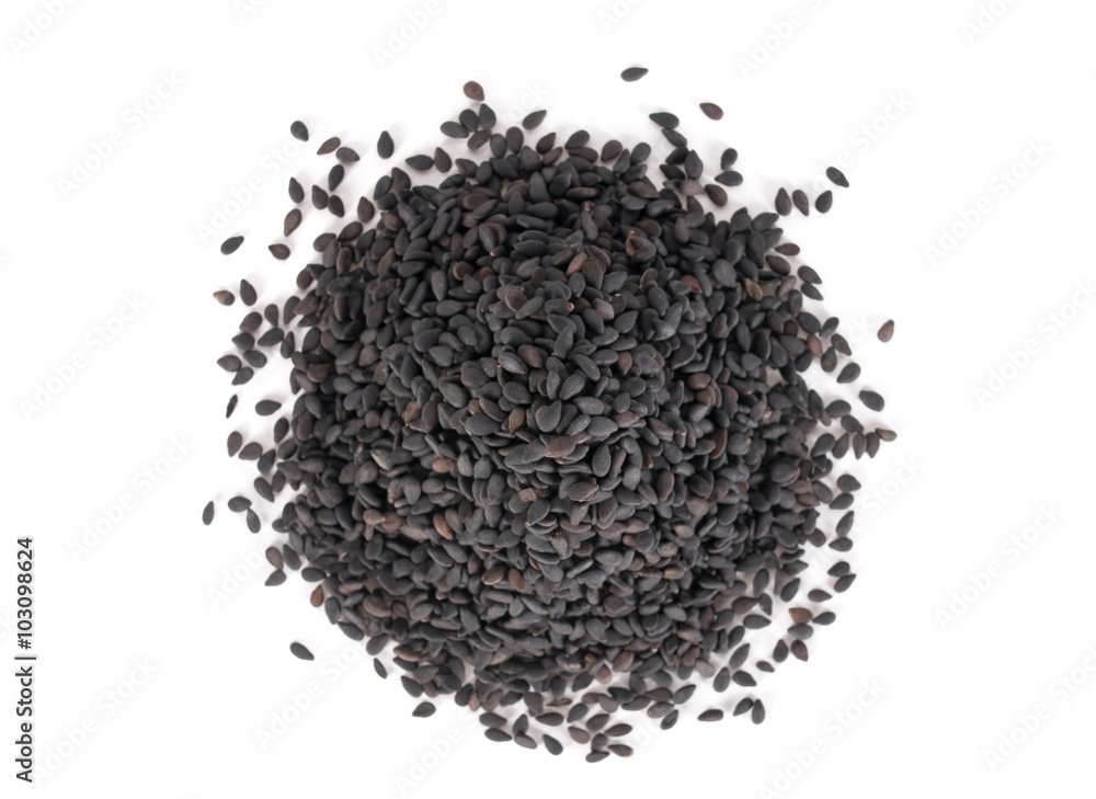 top view of black sesame seeds isolated on white background top view of black sesame seeds isolated on white background