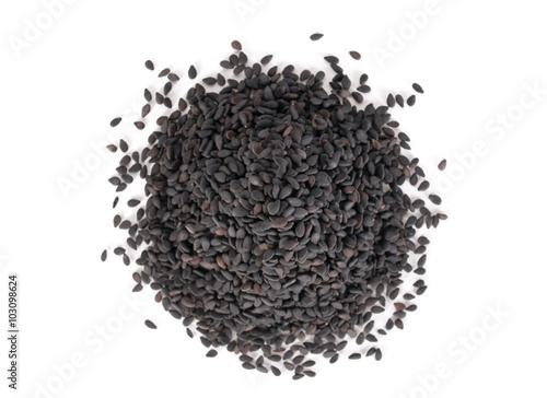 top view of black sesame seeds isolated on white background
