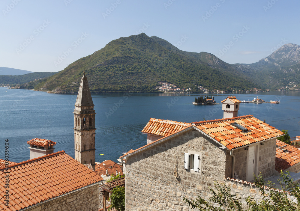 Old town landscape with roofs, Perast, Montenegro
