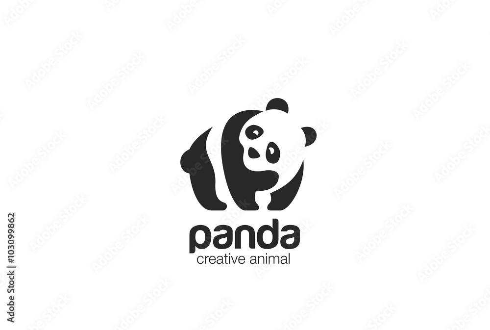 Naklejka premium Panda Logo design Negative space. Wild animal zoo Logotype icon