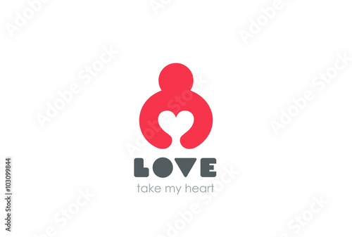 Man holding Heart Logo Negative space. Valentine day Cardio