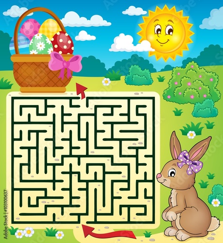 Maze 3 with Easter bunny and egg basket