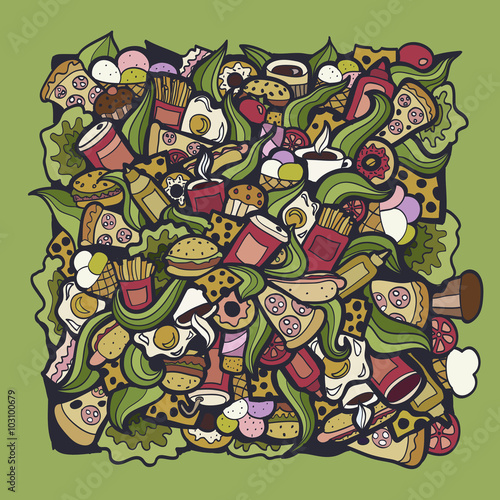 Doodle background Fastfood Creative fast food pattern wallpaper