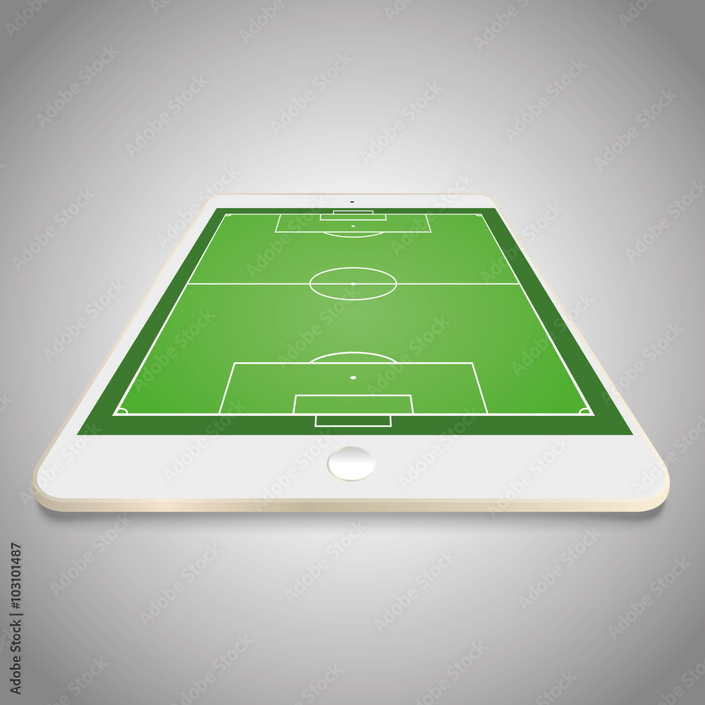 Soccer field with on tablet screen - vector