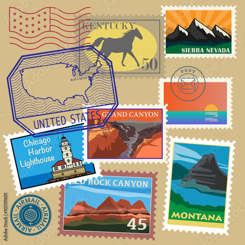 United State vintage post stamps set