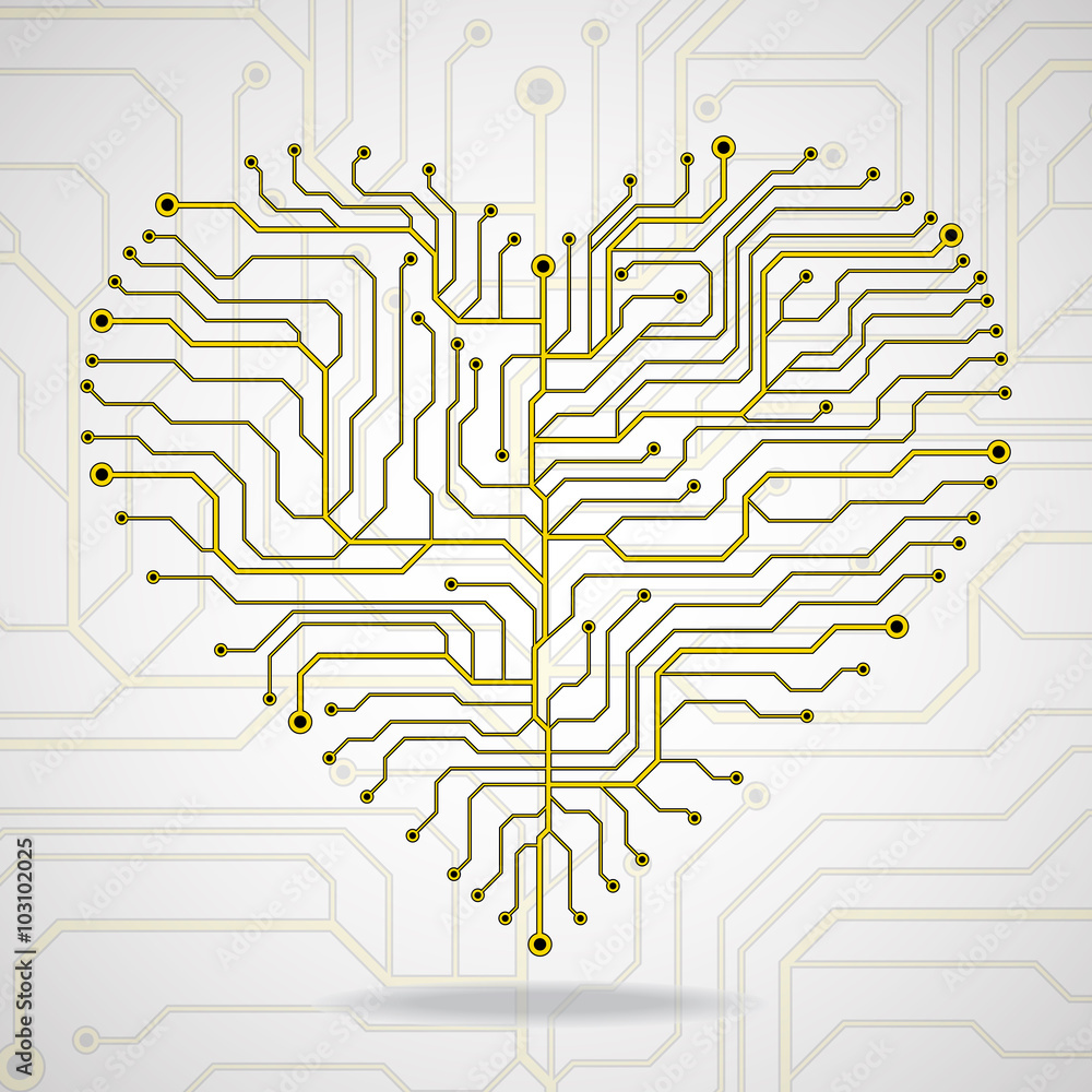 Valentine's background with circuit board on heart shape Valentine's background with circuit board on heart shape