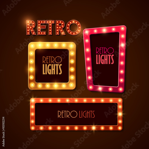Set of banners in vintage style. Frames with shining lights. Vector illustration.