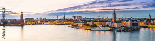 Scenic summer night panorama of  Stockholm, Sweden photo