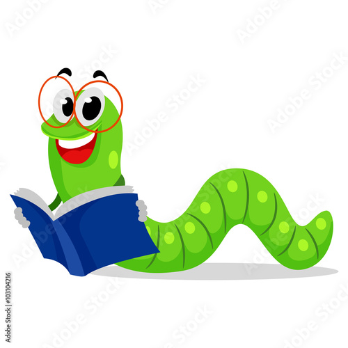 Illustration of Worm Reading Book
