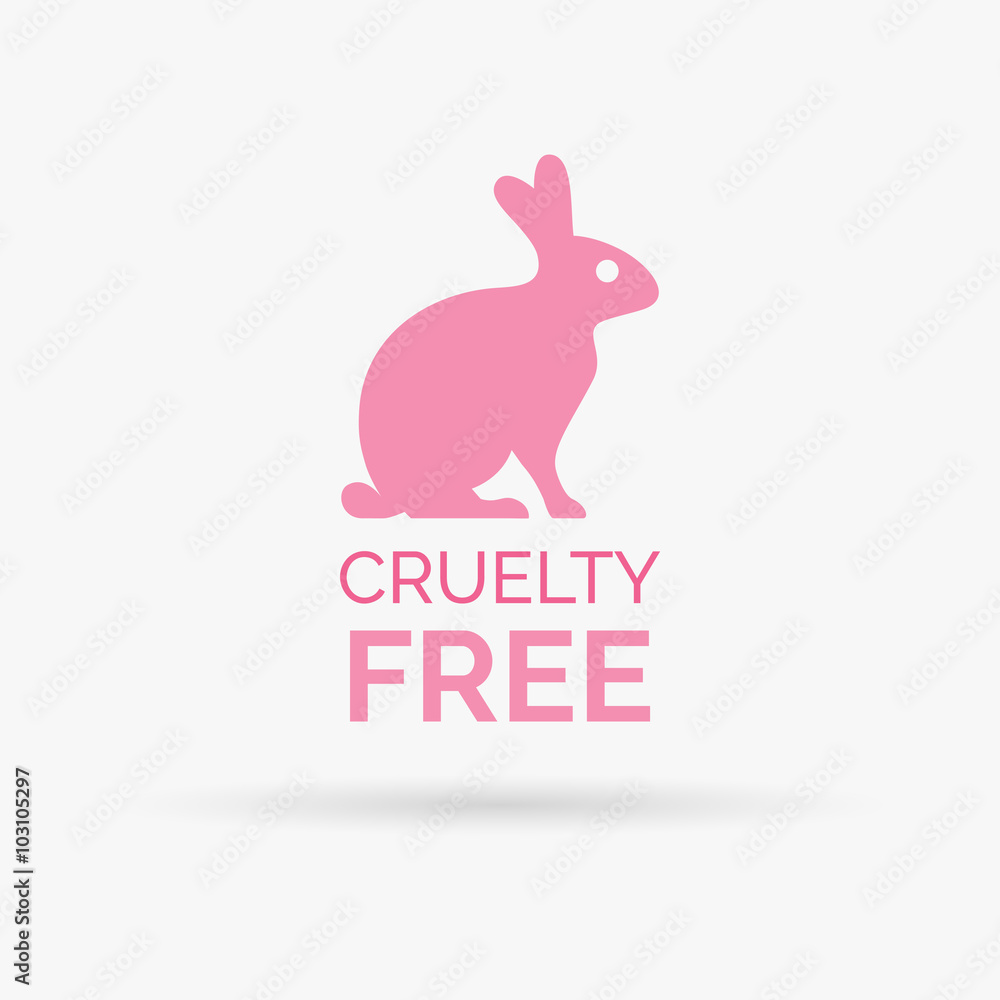 Naklejka premium Animal cruelty free icon design. Animal cruelty free symbol design. Product not tested on animals sign with pink bunny rabbit. Vector illustration.