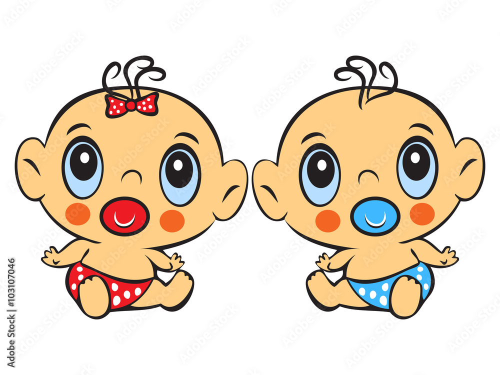 Two Funny baby sitting. Cute baby boy and girl sitting in a diap Stock  Vector | Adobe Stock