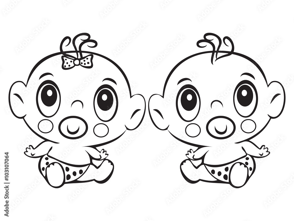 Two Funny baby sitting. Cute baby boy and girl sitting in a diap Two Funny baby sitting. Cute baby boy and girl sitting in a diap