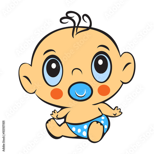 Funny baby boy. Cute baby boy sitting in a diaper isolated