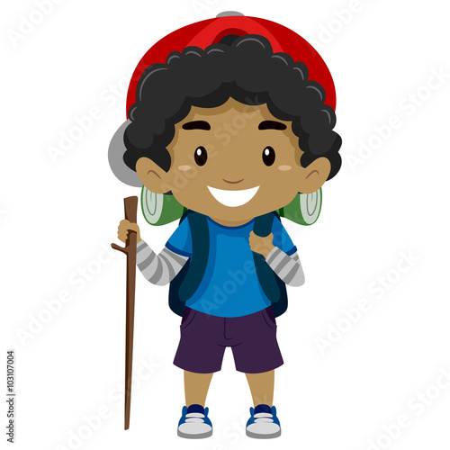 Illustration of a Black Boy in camping costume