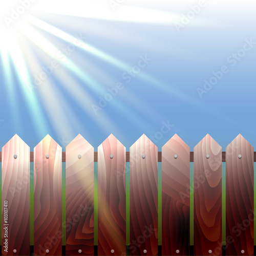 vector   wooden fence and  sun s rays. The sun illuminates the fence 