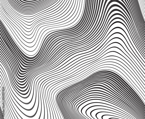 black and white mobious wave stripe optical art design