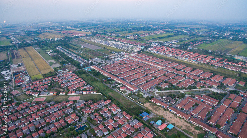 aerial view of home village in thailand use for land development