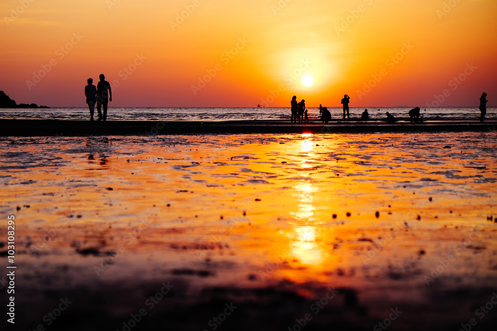 Sunset at Hat Toei Ngam (Toei Ngam Beach) ,one of most beautiful beach in Sattahip, not far from Pattaya. 