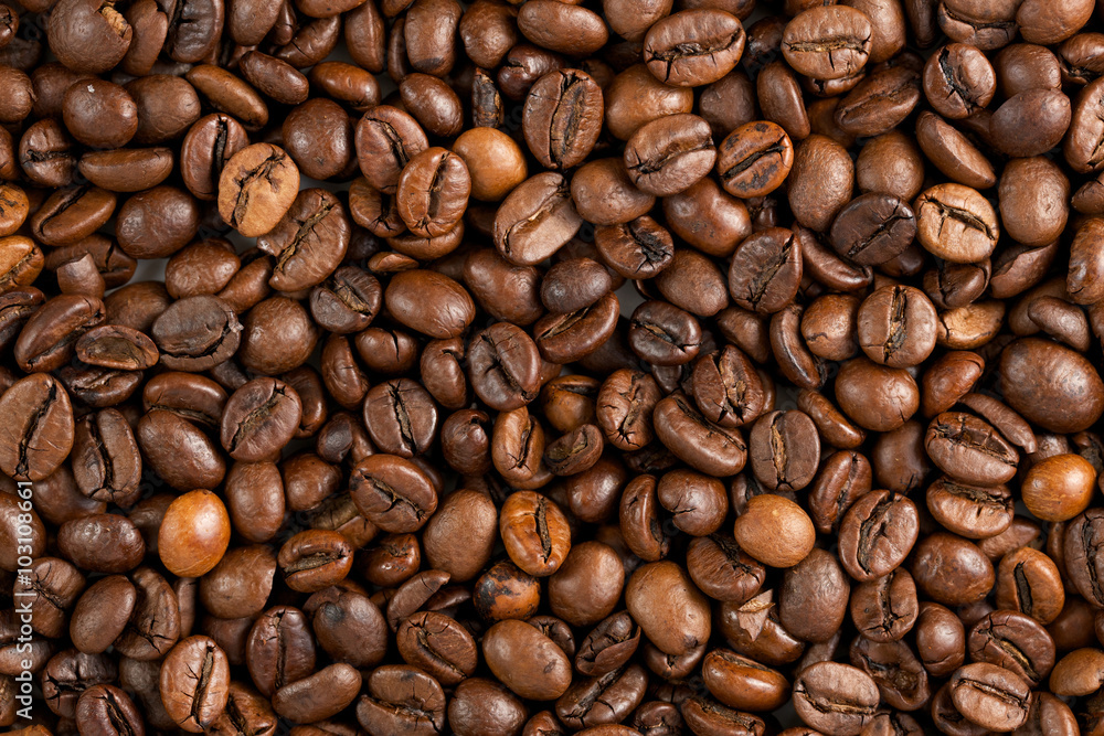 Texture of coffee beans close-up Texture of coffee beans close-up