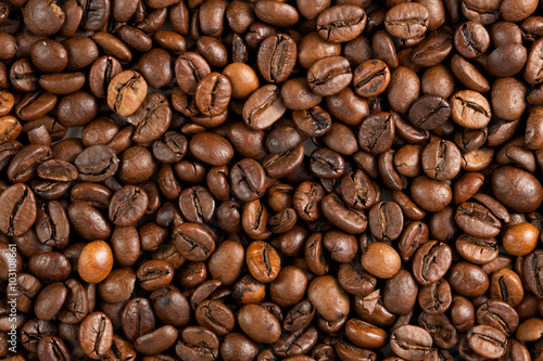 Texture of coffee beans close-up