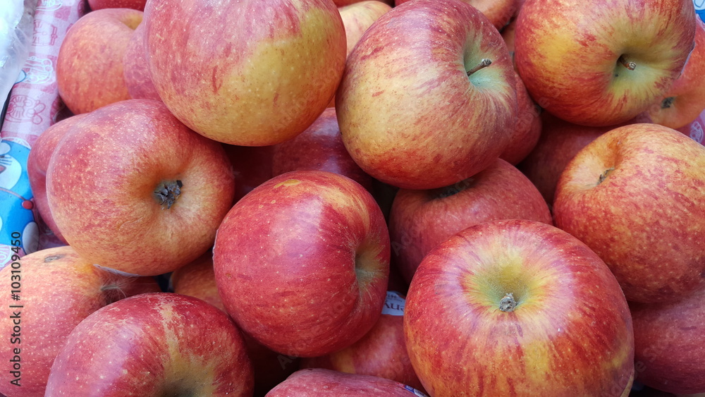 Pile of red fresh apples in market. Pile of red fresh apples in market.