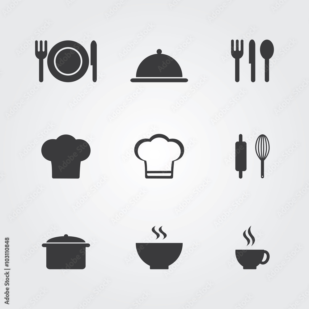 Restaurant icons. Cooking and kitchen vector illustration.