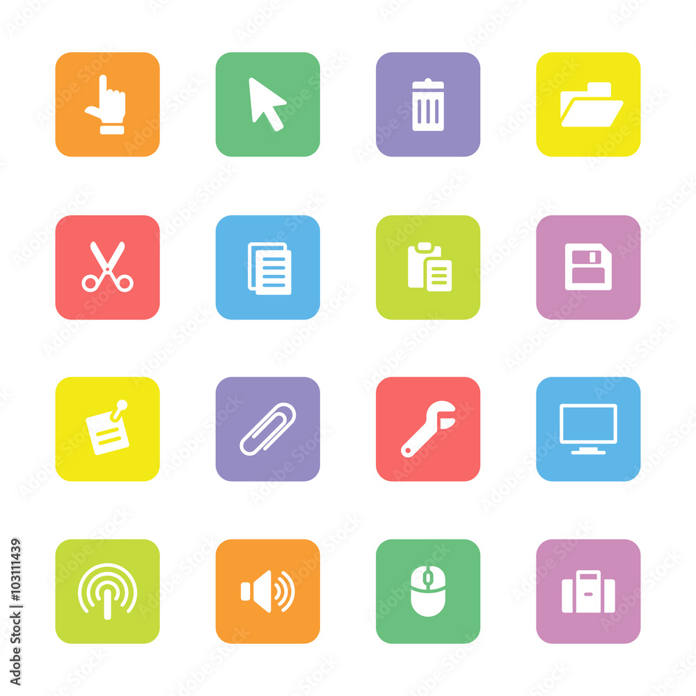 Colorful simple flat icon set 3 on rounded rectangle for web design, user interface UI, infographic and mobile application Colorful simple flat icon set 3 on rounded rectangle for web design, user interface UI, infographic and mobile application