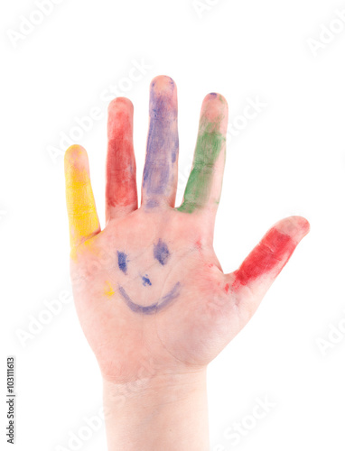 childrens hand palm colorful painted  isolated on white background