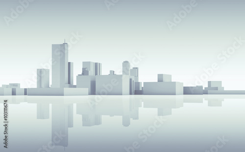Abstract cityscape skyline. Blue toned 3d