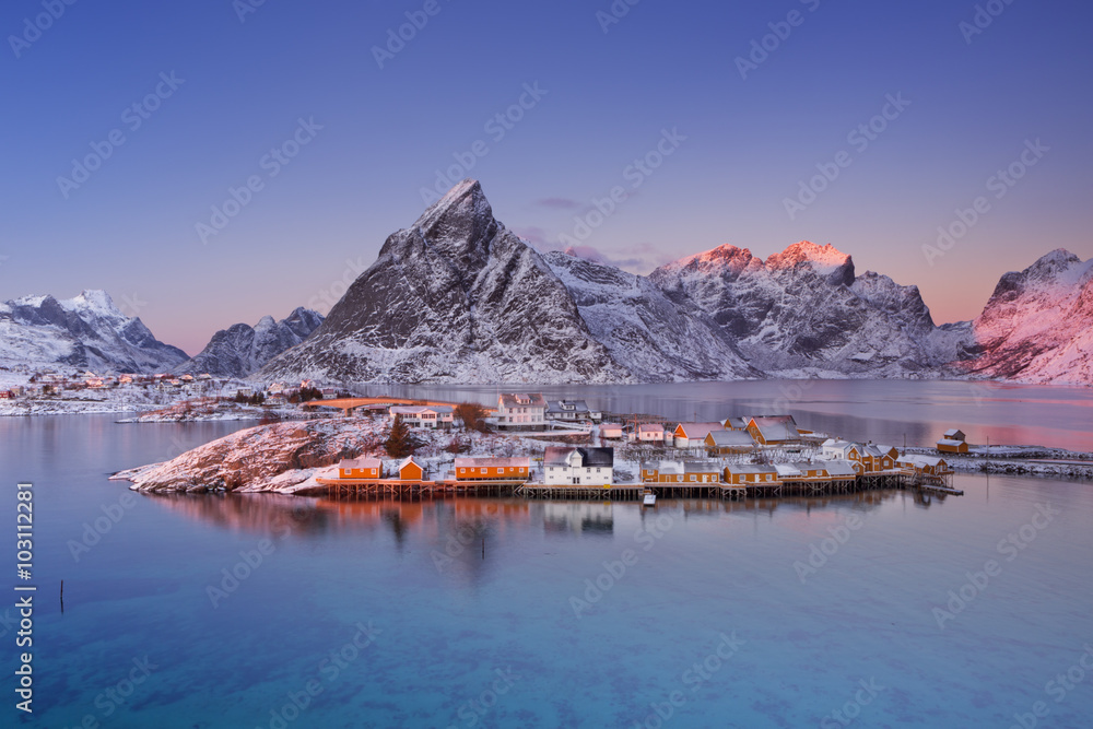 Reine on the Lofoten islands in northern Norway in winter