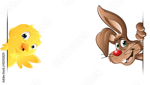 Osterhase Osterkücken Schild freundlich Seite