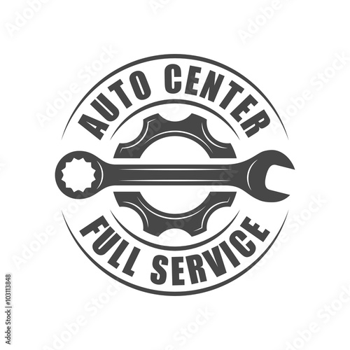 Auto service logotype, wrench and gear silhouette
