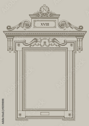 Framing the wall opening. Classical vector frame wall opening in the technique of engraving