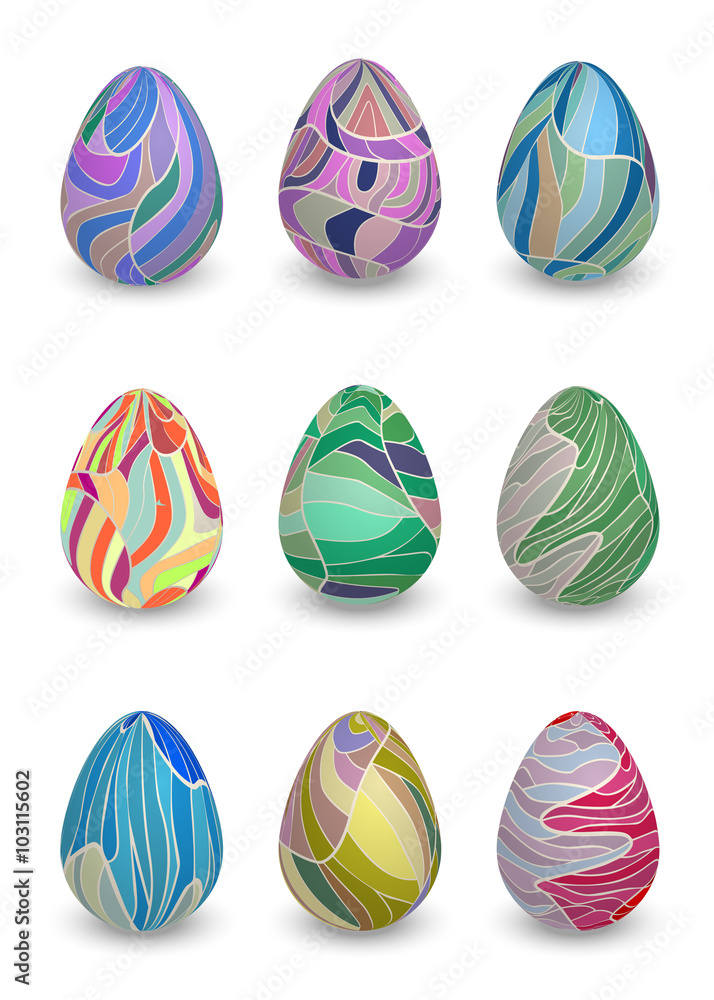 Collection of colorful egg with ornaments