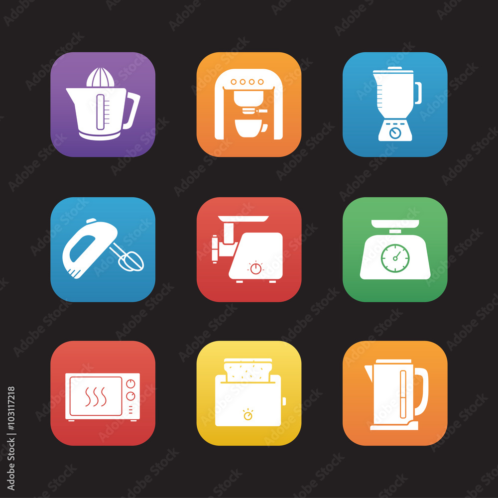 Kitchen electronics flat design icons set Kitchen electronics flat design icons set