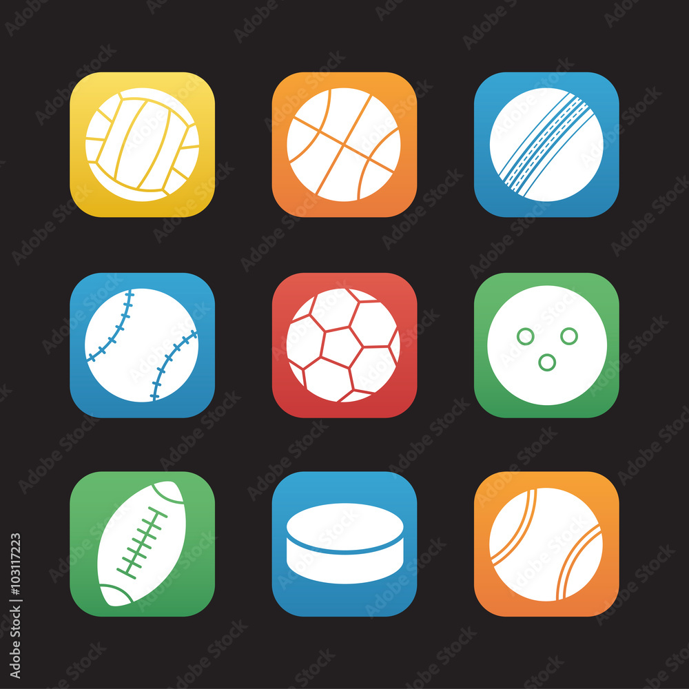 Sport balls flat design icons set