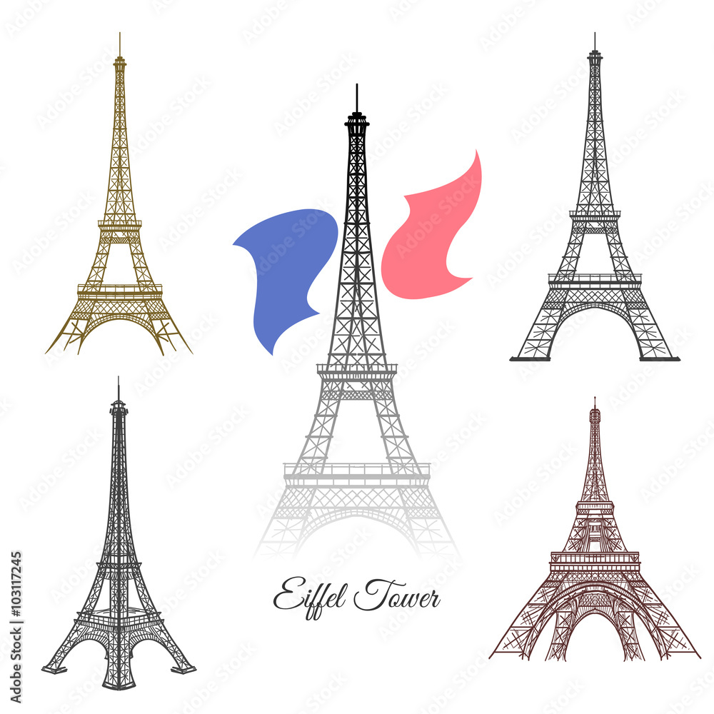 Hand drawn Eiffel Tower in Paris vector. Paris france tourism, tower architecture, landmark eiffel tower monument illustration