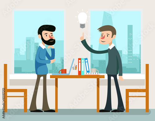 Business idea. Businessmen discussing strategy standing at office desk. Idea discussing or businessman discussion strategy, teamwork meeting concept