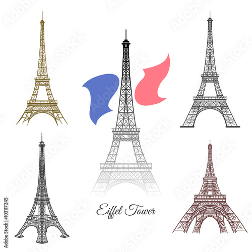 Hand drawn Eiffel Tower in Paris vector. Paris france tourism, tower architecture, landmark eiffel tower monument illustration