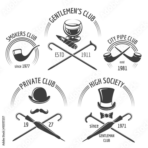 Vintage gentlemen club emblem set. Gentleman club emblem, label gentlemen, mustache hipster vector illustration