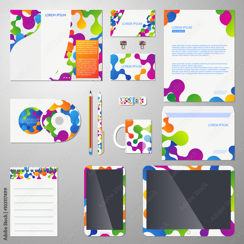 Corporate identity vector template with colored molecular structure. Template corporate branding, company identity brand, business branding design illustration
