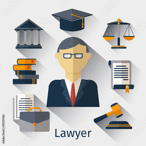 Vector lawyer, attorney or jurist concept background. Lawyer and attorney, law jurist, advocate man illustration