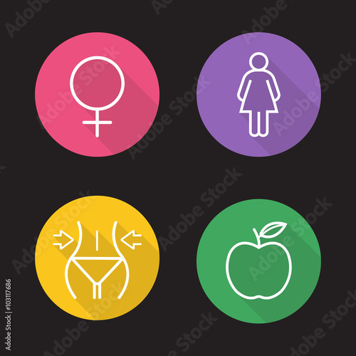 Weight loss dies flat linear icons set