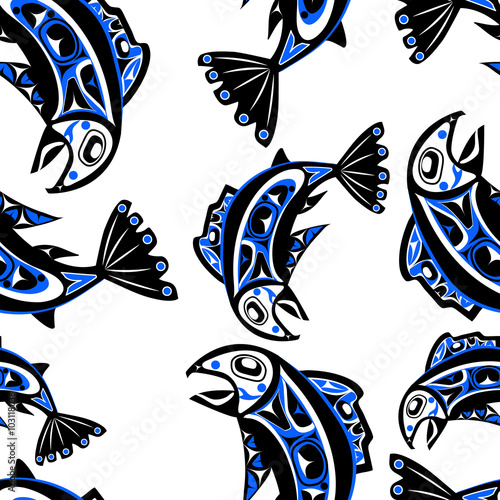 native salmon Vector seamless pattern