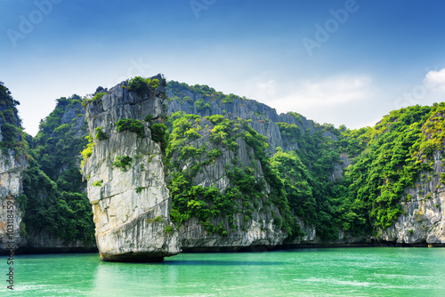 Scenic view of rock pillar and karst isles in the Ha Long Bay © efired