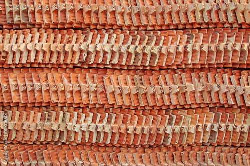 Stacks of roof tiles.