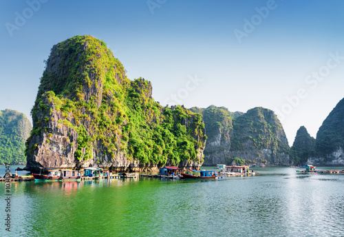Floating fishing village in the Ha Long Bay, Vietnam