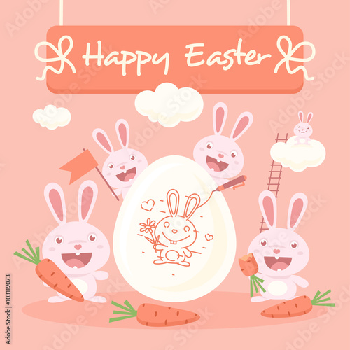 Cute easter bunnies and egg