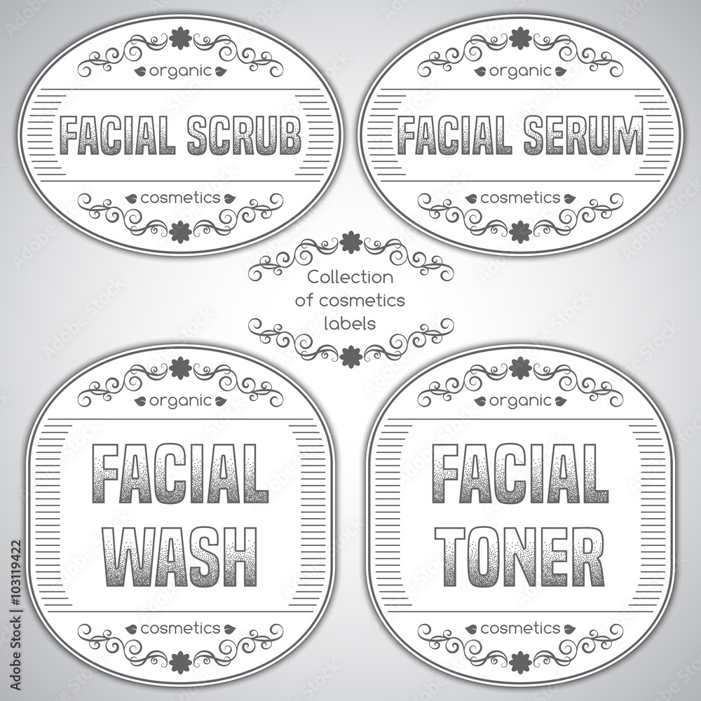 Collection of cosmetics labels
